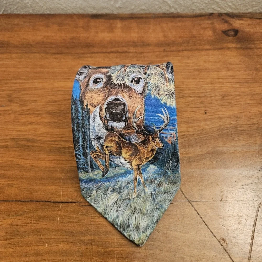 Vintage Original‎ Ralph Marlin Wildlife Deer Mens Necktie 1988 Made In USA